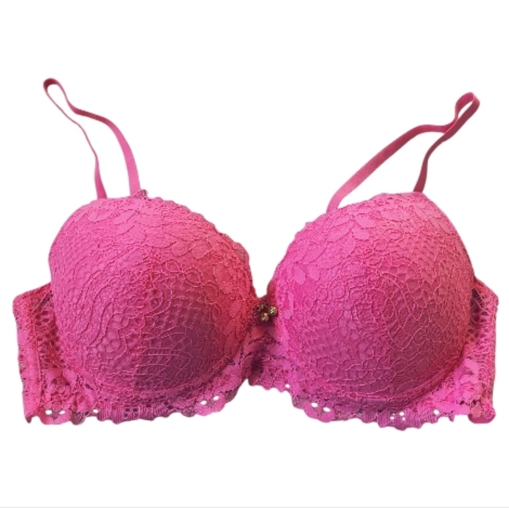 Juicy Couture Pink Lace Floral Padded Underwire Pushup Bra 36C Sexy Y2k